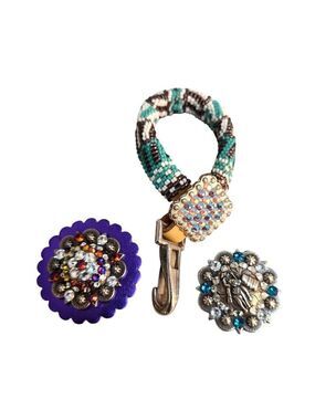 Western Beaded Keychain With Snap-On Purse Accessory and 2 interchangeable conch